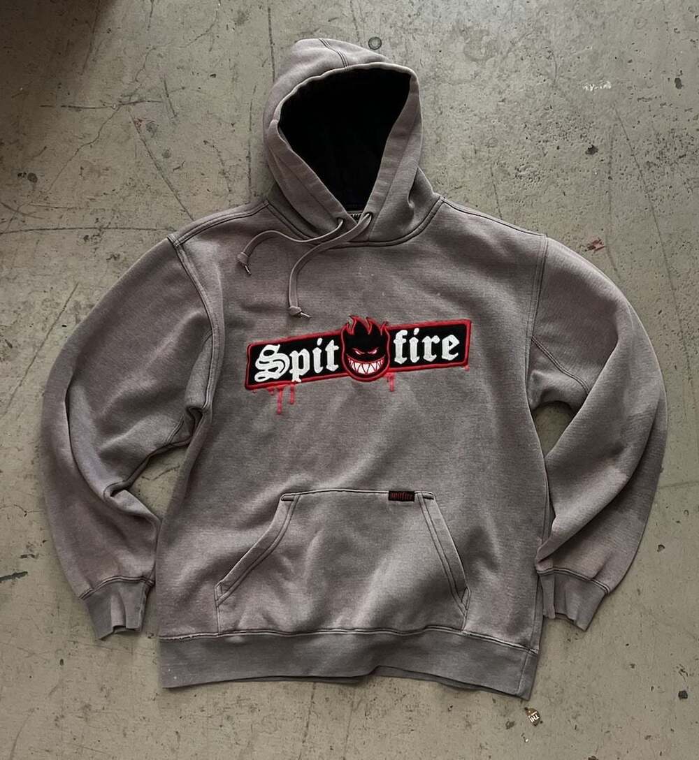 Spitfire Immortal Fire Embroidered Pullover Hoodie, YOUTH Gray